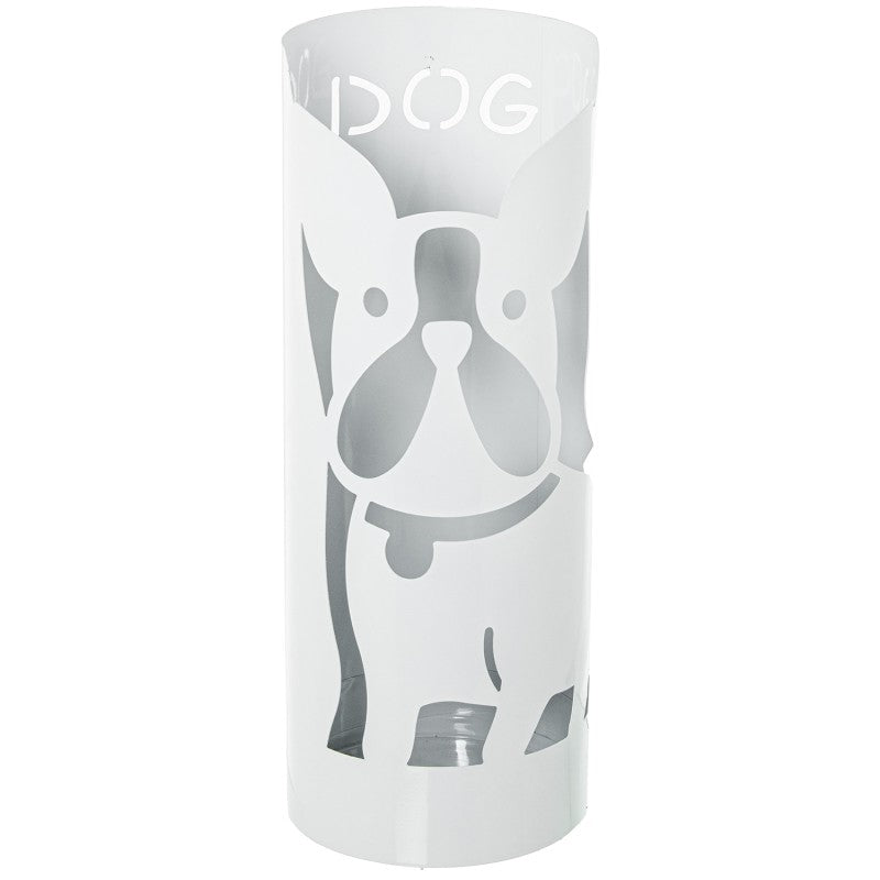 Paraguero Metal Redondo Blanco Perro 19x19x49 Cm.