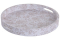 BANDEJA LINO MADERA 40X40X5 FLORAL TAPIZADO BLANCO