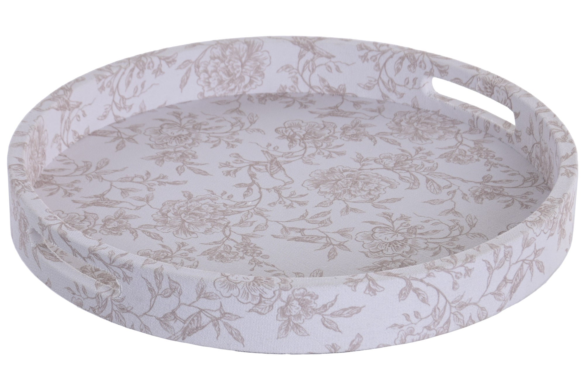 BANDEJA LINO MADERA 40X40X5 FLORAL TAPIZADO BLANCO