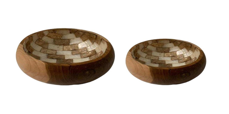 VACIABOLSILLOS SET 2 TECA CAPIZ 20X20X6 NATURAL