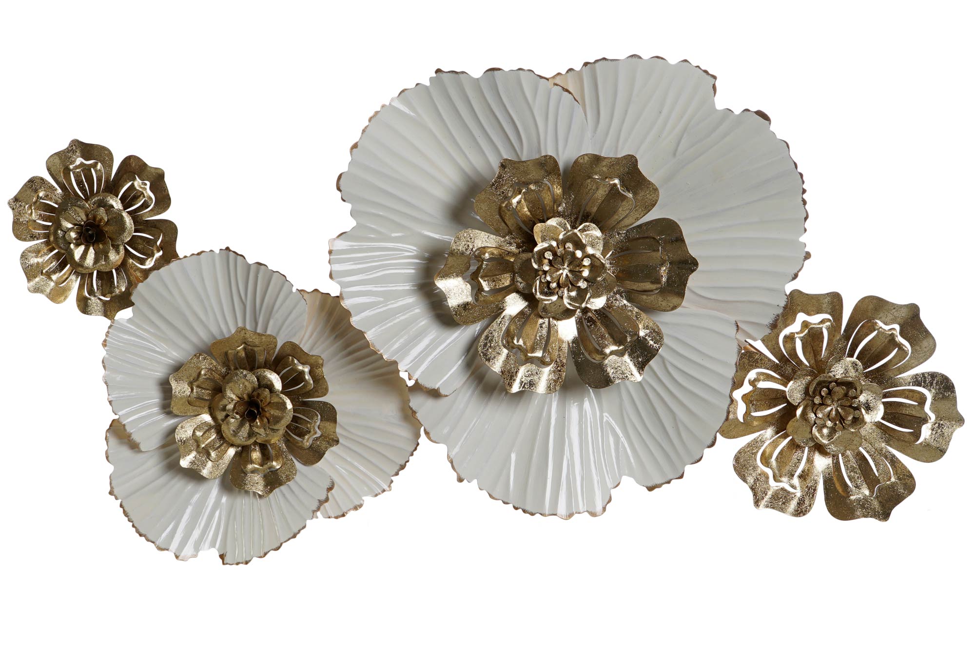 DECORACION PARED METAL 93X8,3X54 FLORES DORADO