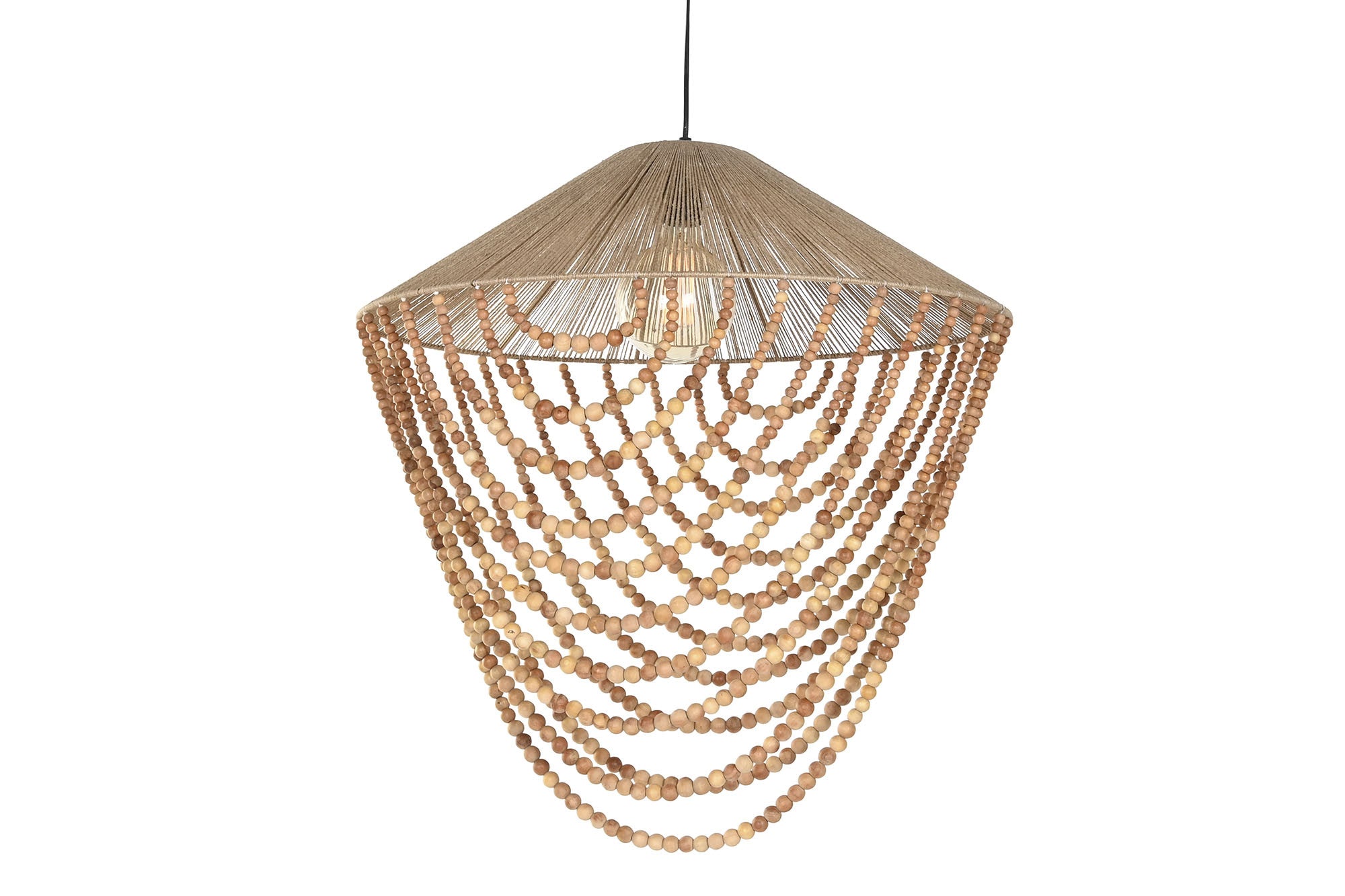 LAMPARA TECHO YUTE MADERA 67X67X70 CUENTAS NATURAL