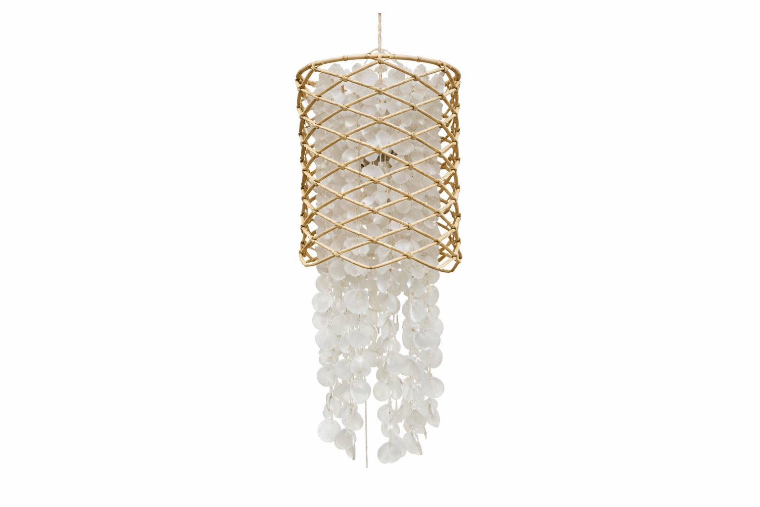 LAMPARA TECHO RATAN CONCHAS 30X30X75