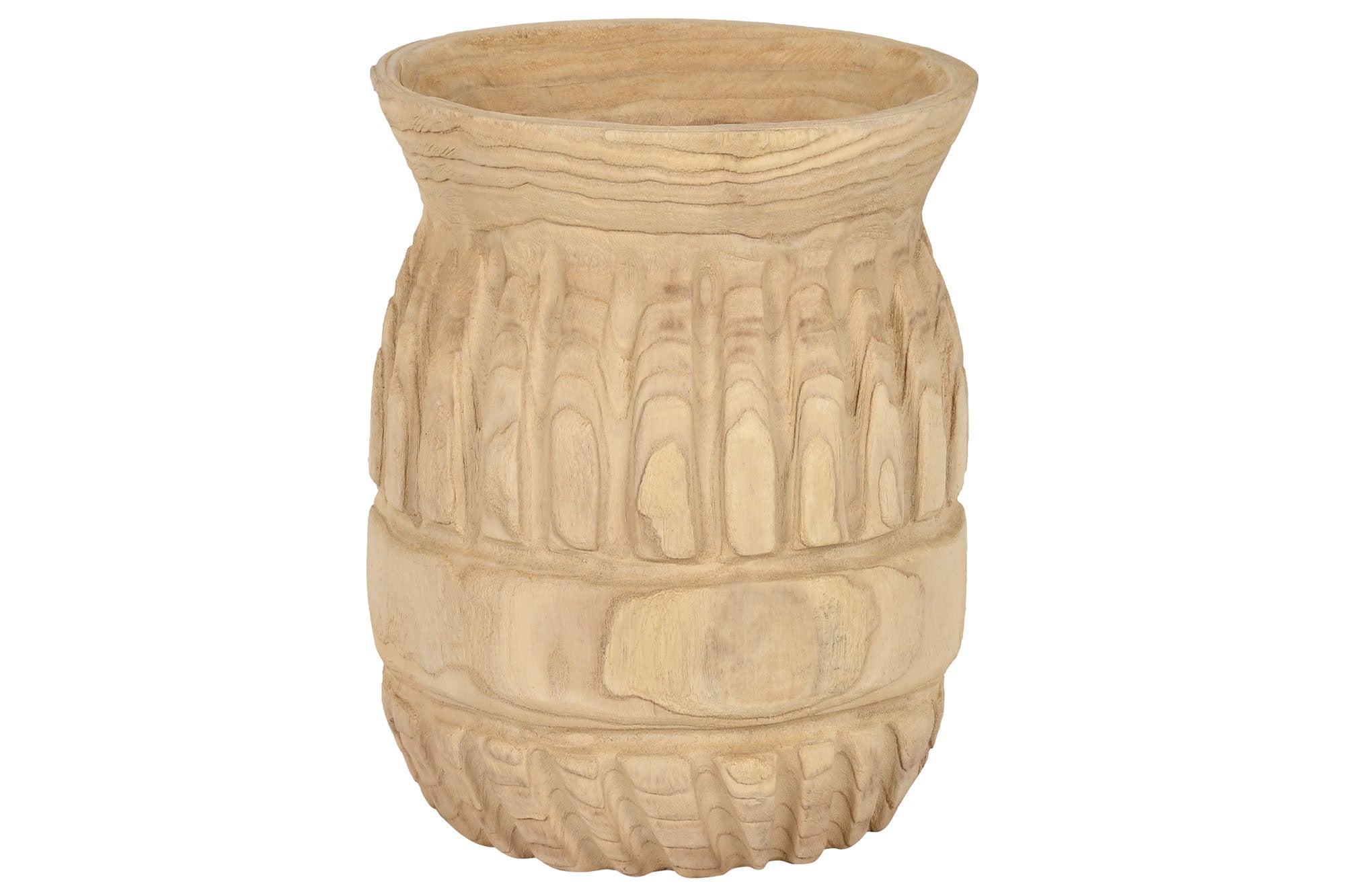 JARRON MADERA PAULOWNIA 28X28X36 TALLADO NATURAL