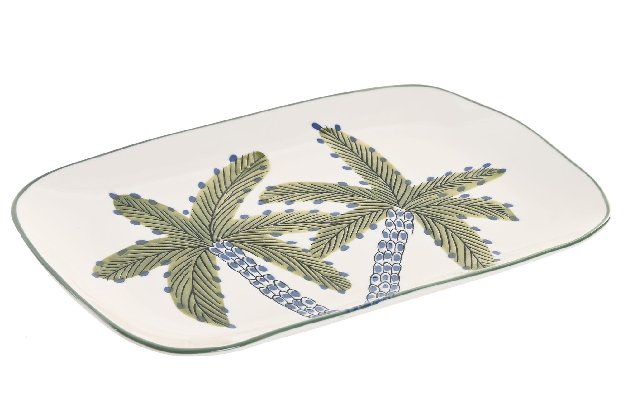 BANDEJA PORCELANA 27,6X18,8X2 PALMERAS AZUL